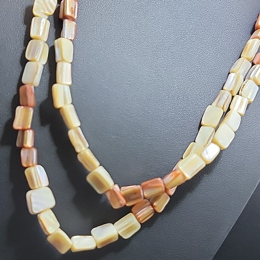 Long Continuous 76" Strand Mother of Pearl Beaded Shell Necklace Shiny Brown Tan - Picture 7 of 9